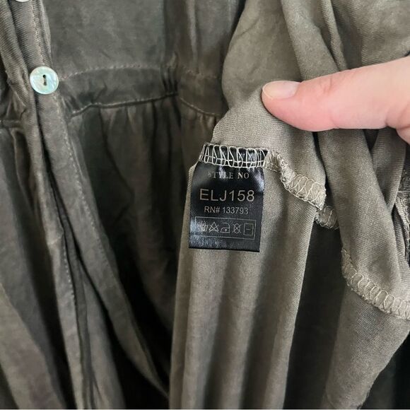 NEW Pol Boho Embroidered Mineral Wash MIDI Dress Olive Green Large - Picture 10 of 12